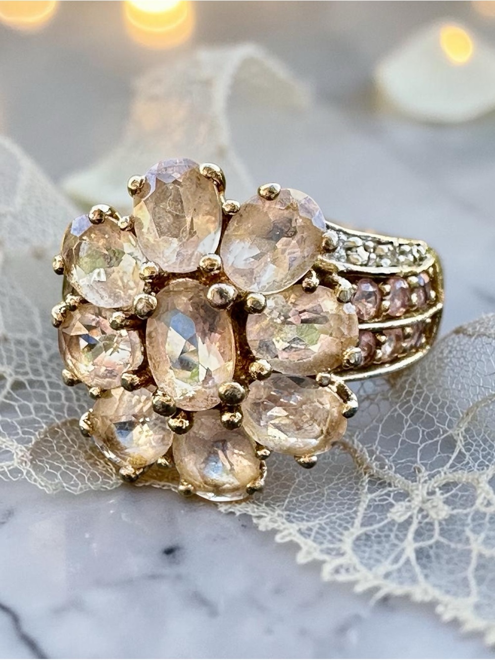 Size 5.25 Pale Morganite Diamond & Pink Tourmaline Sterling Silver Ring 4.7g